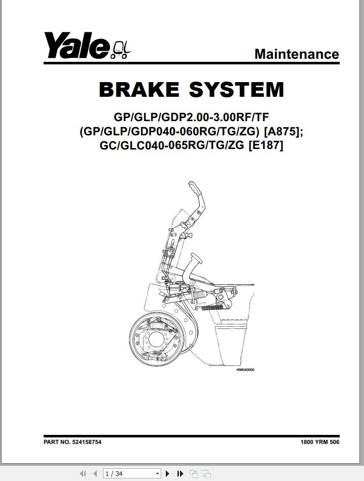 Yale Forklift E187 GC GLC040 050RG Service Manual