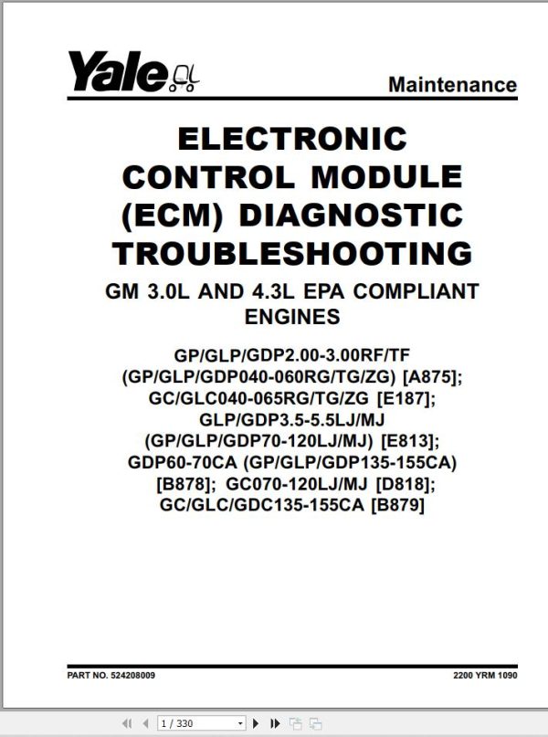 Yale Forklift E813 GDPGLP35 40LJ GDPGLP45 55 MJ Europe Service Manual 1