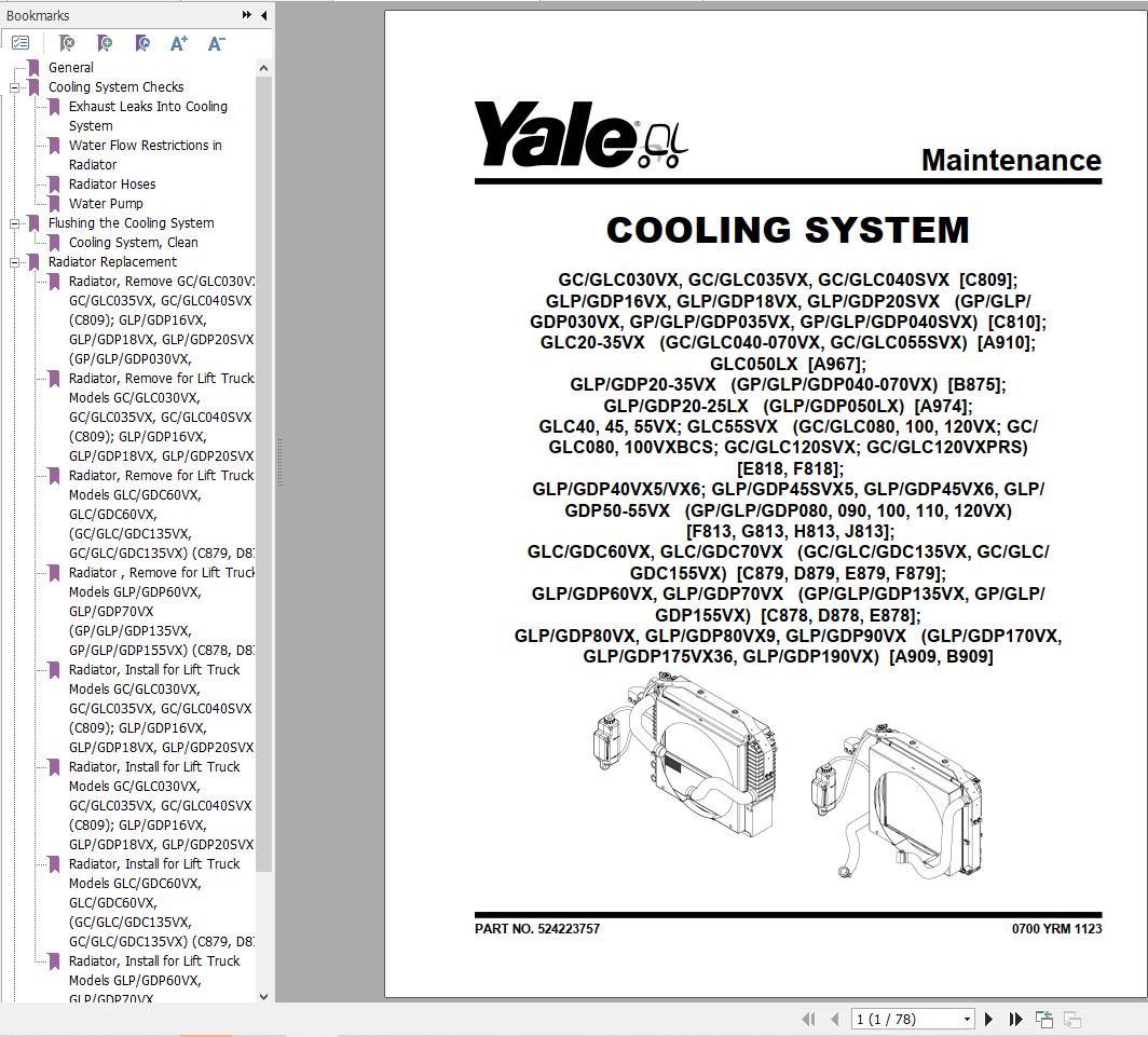 Yale Forklift E818 GC GLC080 100 120VX to GC GLC120V Service Manual