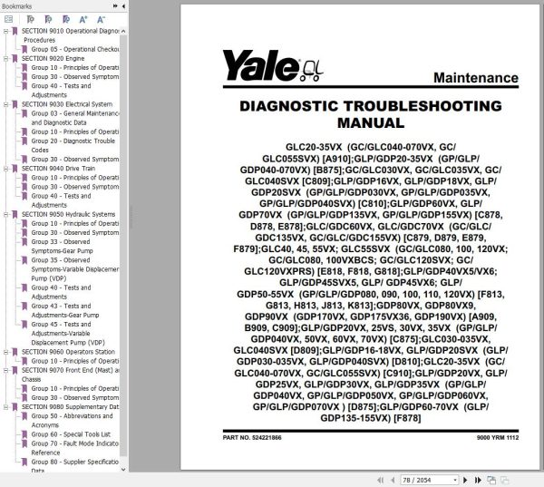 Yale Forklift E818 GLC40 45 55VX GLC55SVX Service Manual
