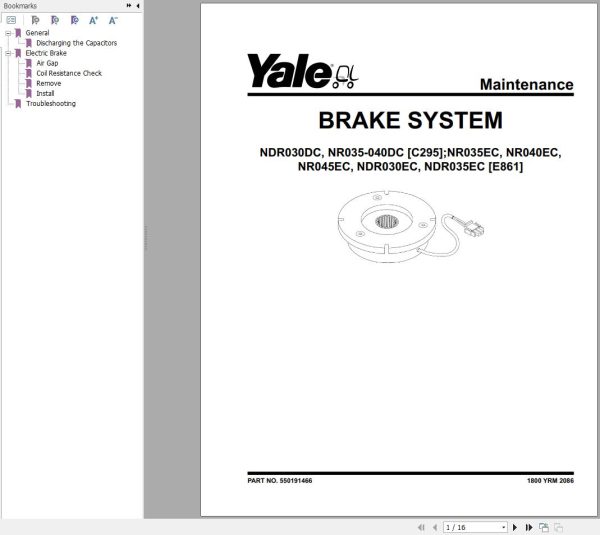 Yale Forklift E861 NR035EC NR040EC NR045EC NDR30EC NDR35EC Service Manual