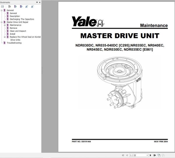 Yale Forklift E861 NR035EC NR040EC NR045EC NDR30EC NDR35EC Service Manual 1