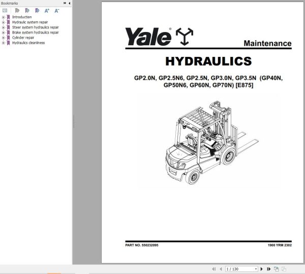 Yale Forklift E875 GLPGDPGTP2.0N to GLPGDPGTP3.5N Europe Service Manual 09.2023