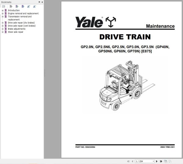 Yale Forklift E875 GLPGDPGTP2.0N to GLPGDPGTP3.5N Europe Service Manual 09.2023 1