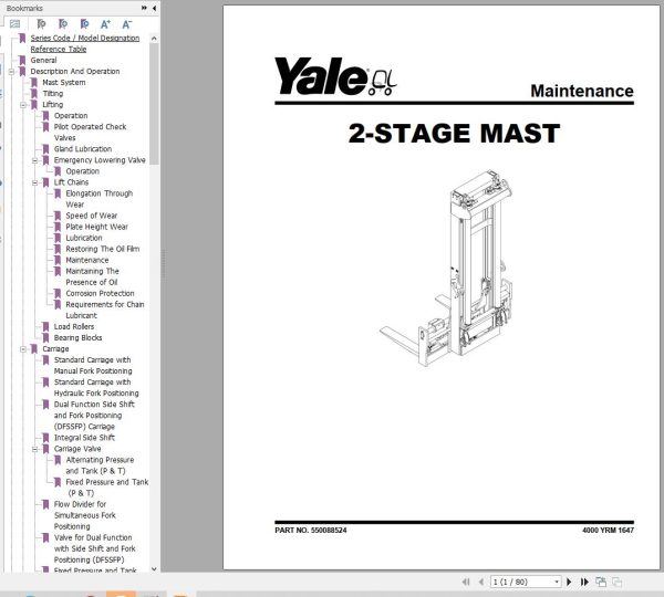 Yale Forklift E876 GDP190DC to GDP280DC Service Manual 1