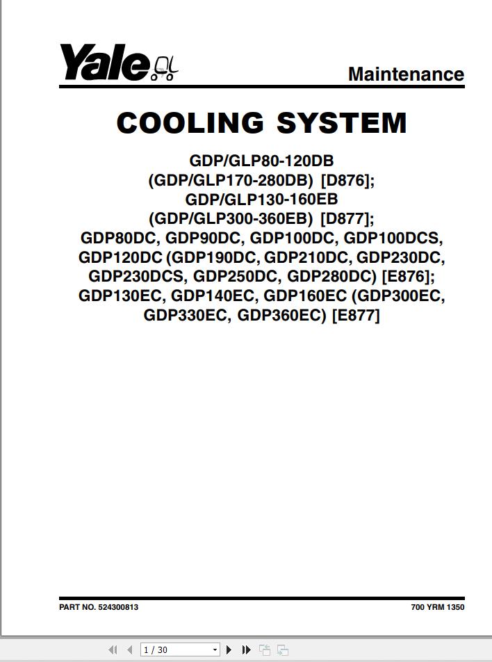 Yale Forklift E877 GDP130EC GDP140EC GDP160EC Europe Service Manual