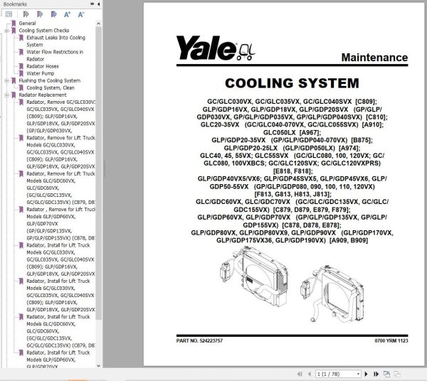 Yale Forklift E878 GLP60VX GLP70VX GDP60VX GDP70VX Europe Service Manual 02.2023 1