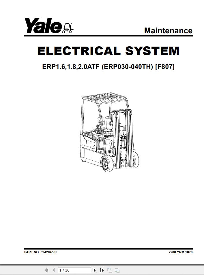Yale Forklift F807 ERP1.61.82.0ATF Service Manual