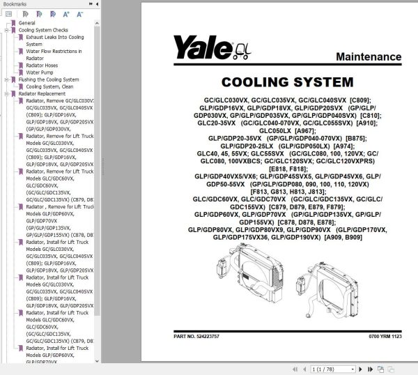 Yale Forklift F813 GPGDPGLP080VX to 120VX Service Manual 02.2023 2