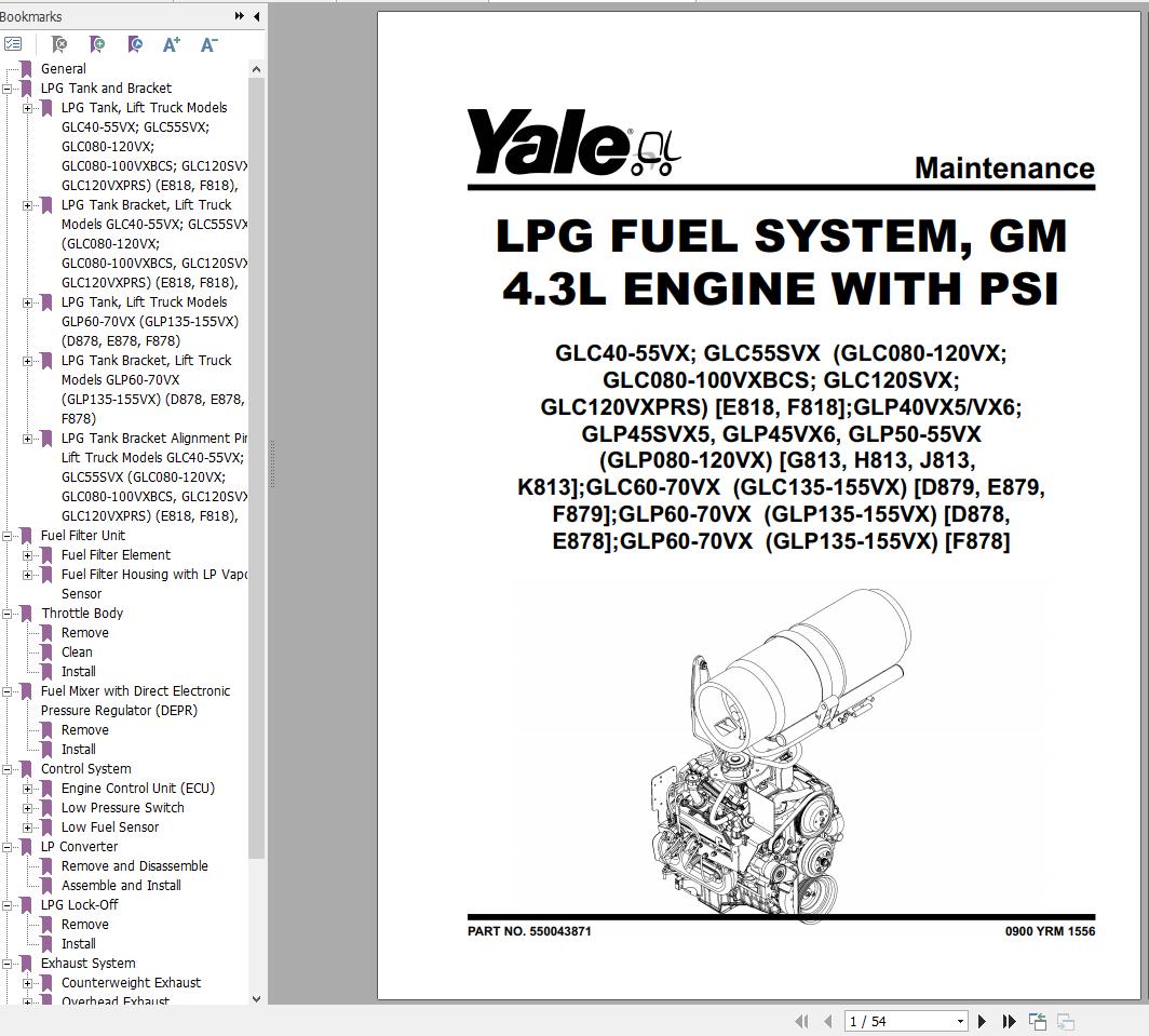 Yale Forklift F818 GC GLC080 120 VX to GC GLC120VXPRS Service Manual