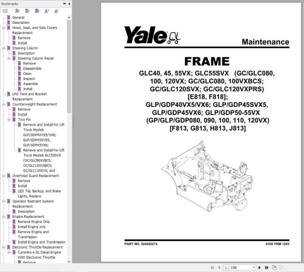 Yale Forklift F818 GC GLC080 120 VX to GC GLC120VXPRS Service Manual 1