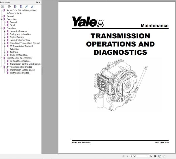 Yale Forklift F876 GDP190DC to GDP280DC Service Manual 02.2023