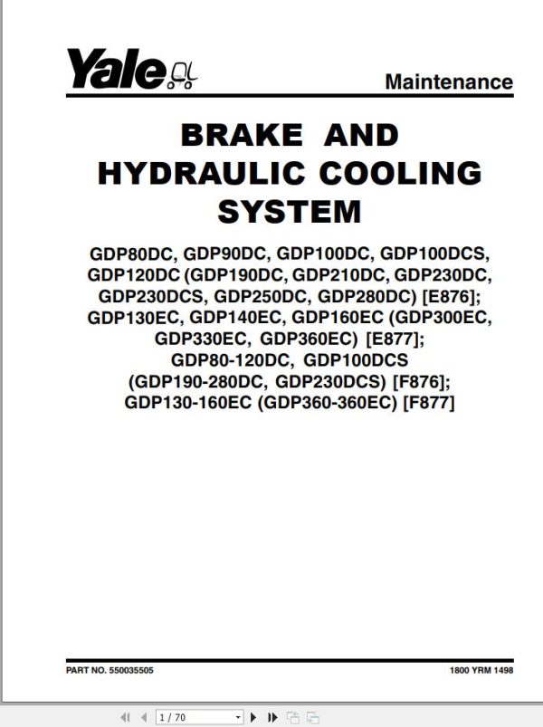 Yale Forklift F877 GDP130EC GDP140EC GDP160EC Europe Service Manual 02.2023 2