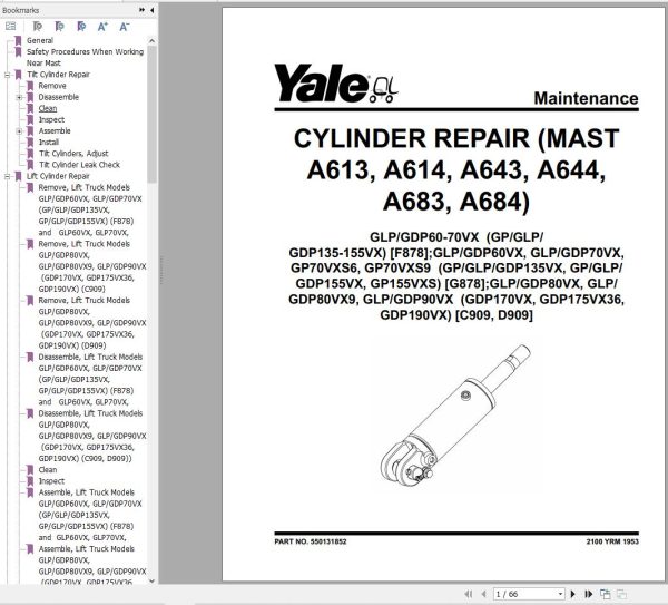 Yale Forklift F878 GLP60 70VX GDP60 70VX Europe Service Manual 07.2023 2