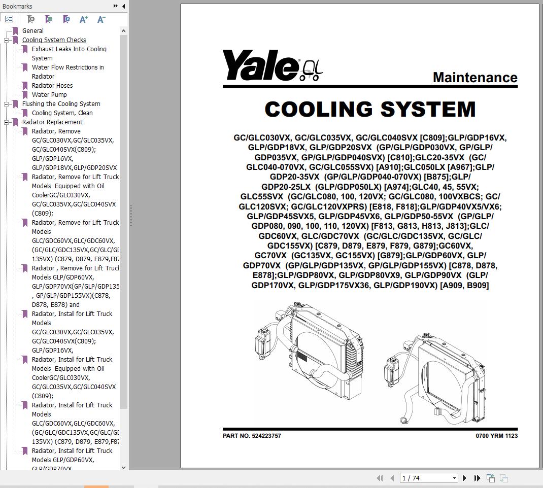 Yale Forklift F879 GC GLC GDC135VX 155VX Service Manual
