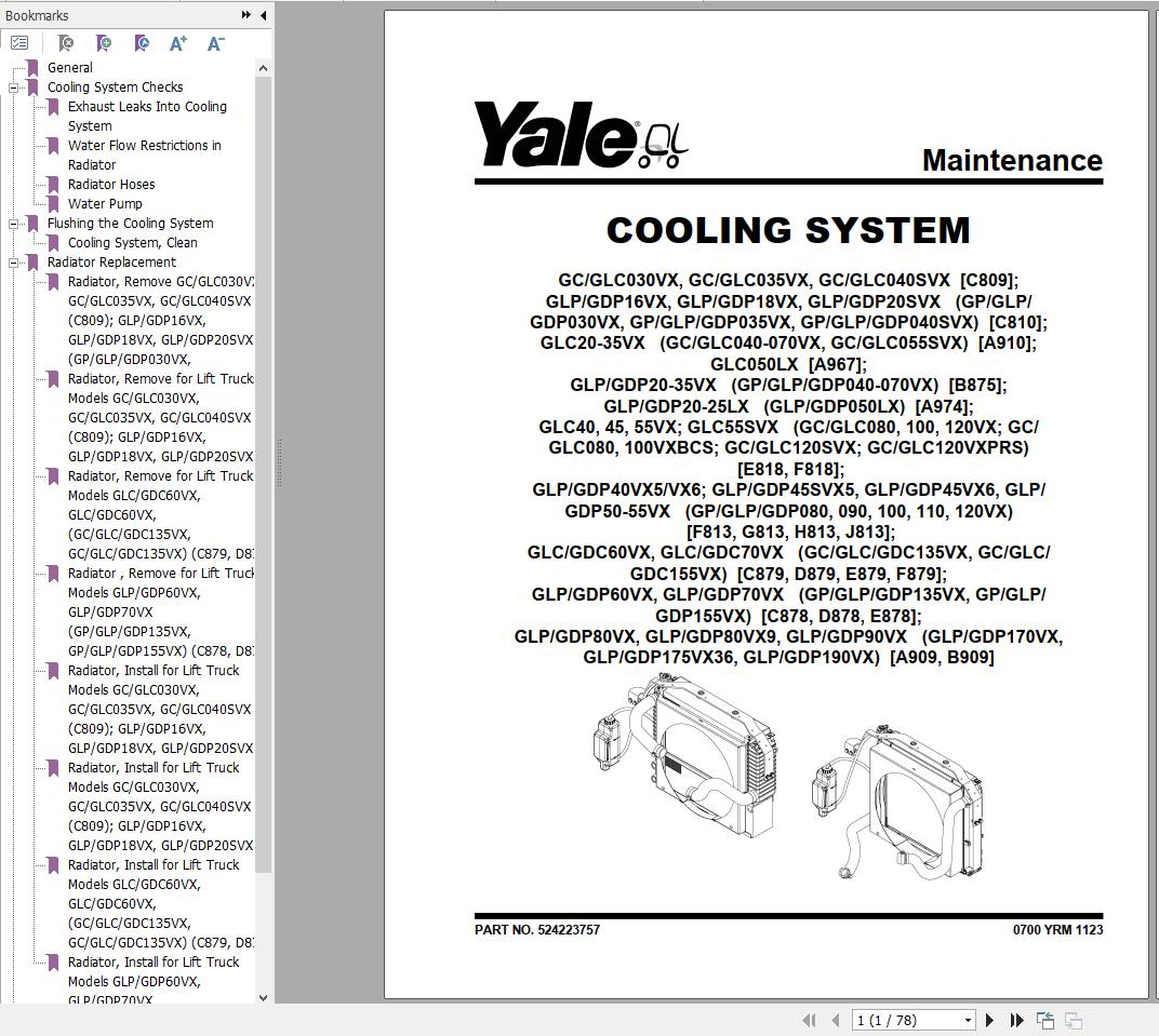 Yale Forklift F879 GLC GDC60 70VX Service Manual