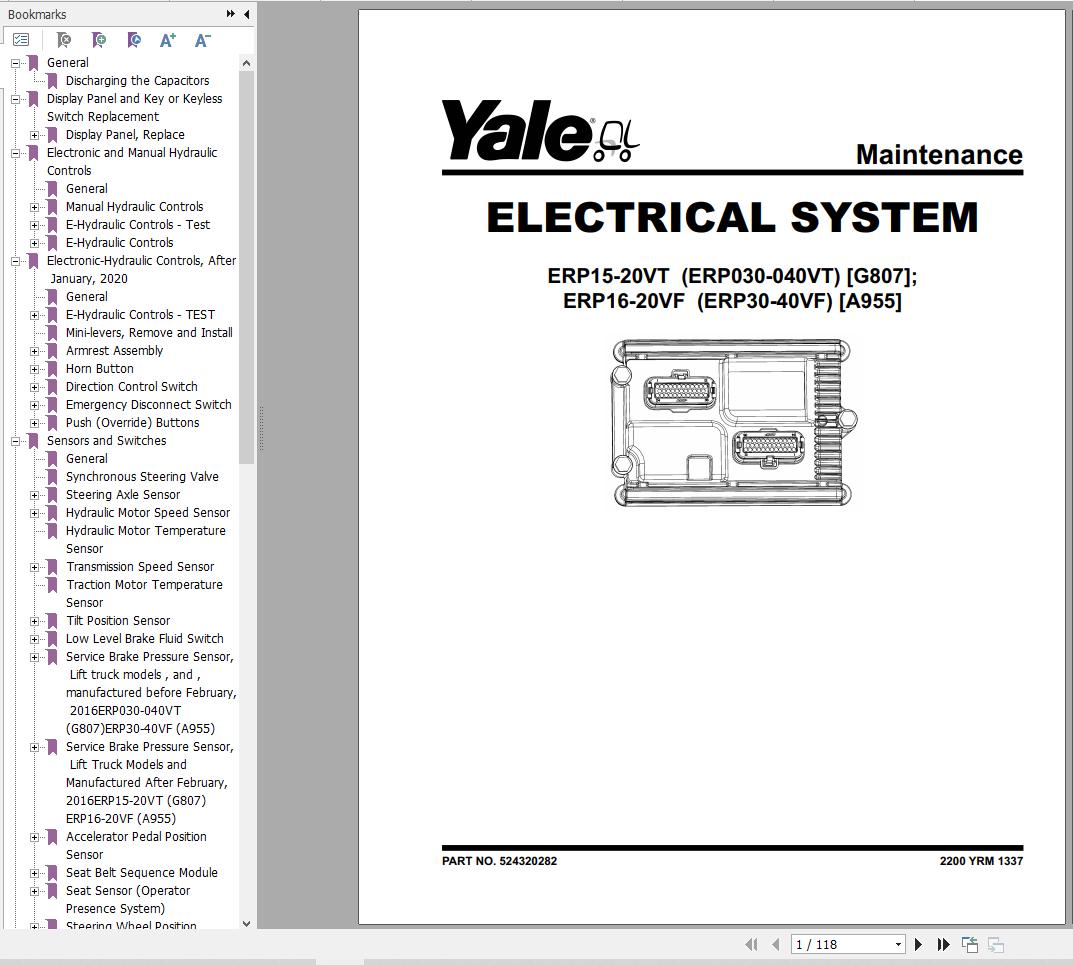 Yale Forklift G807 ERP030VT ERP035VT ERP040VT Service Manual