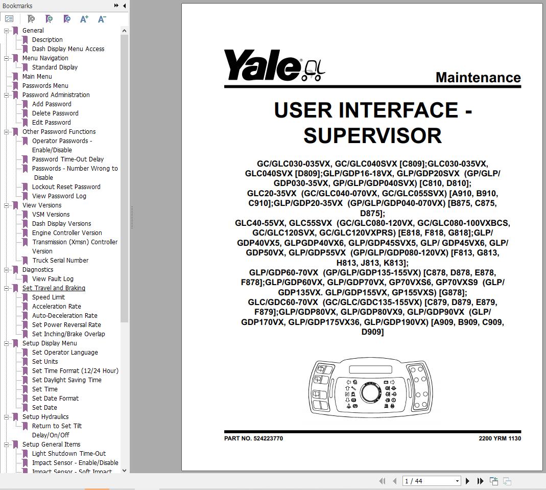 Yale Forklift G818 GLC080 120 VX to GLC120VXPRS Service Manual