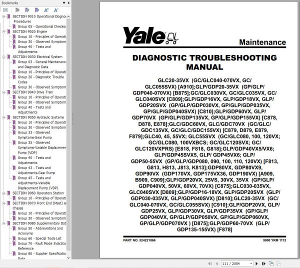 Yale Forklift G818 GLC40VX GLC45VX GLC55VX GLC55SVX Service Manual