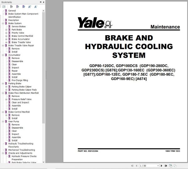 Yale Forklift G876 GDP190DC to GDP280DC Service Manual 02.2023 1