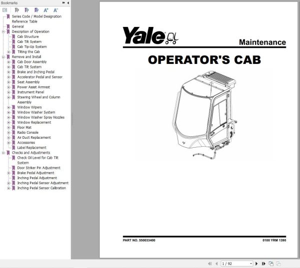 Yale Forklift G876 GDP80DC to GDP120DC Europe Service Manual
