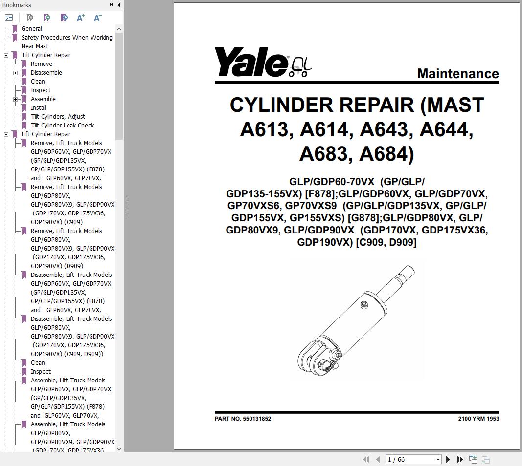 Yale Forklift G878 GP135VX to GP155VXS Service Manual 07.2023