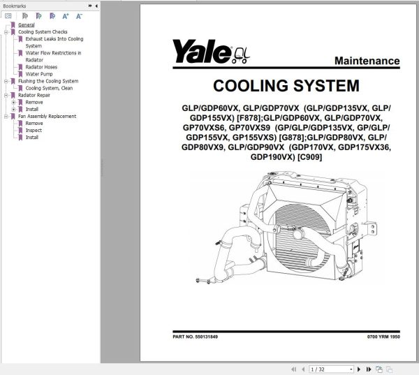 Yale Forklift G878 GP135VX to GP155VXS Service Manual 07.2023 1