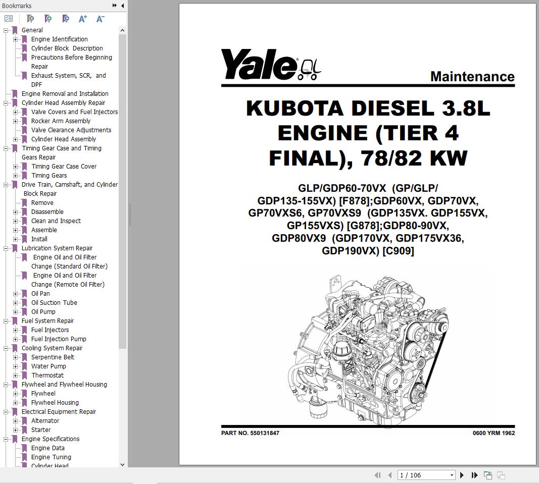 Yale Forklift G878 GP60VX to GP70SVX Europe Service Manual 07.2023