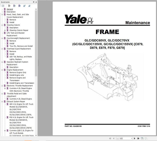Yale Forklift G879 GC135VX GC155VX Service Manual