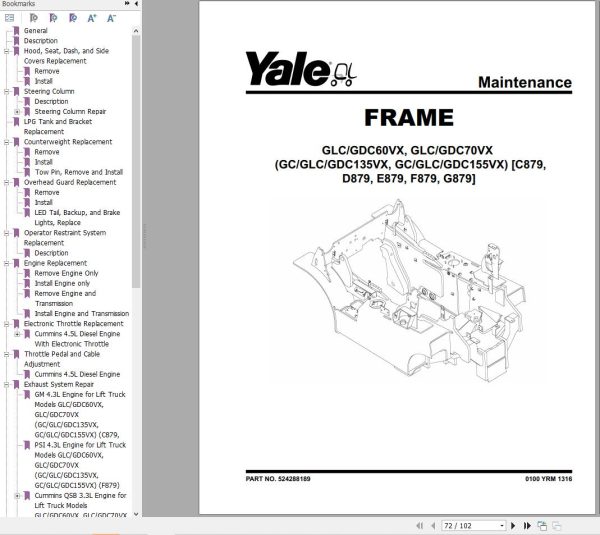 Yale Forklift G879 GC60VX GC70VX Service Manual