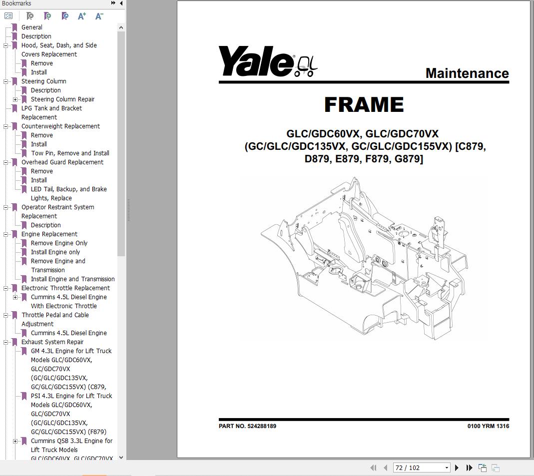 Yale Forklift G879 GC60VX GC70VX Service Manual