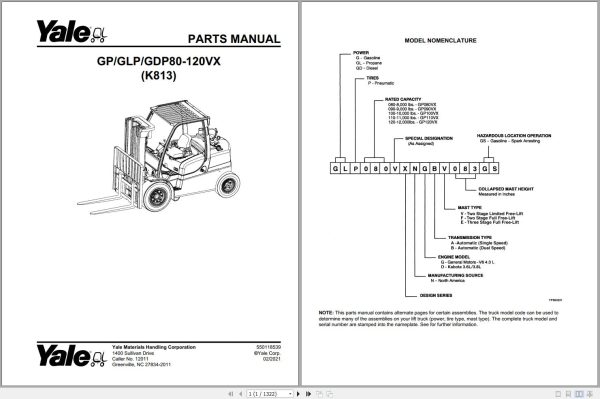 Yale Forklift GP GLP GDP 80 120vx K813 Parts Manual 550118539 1