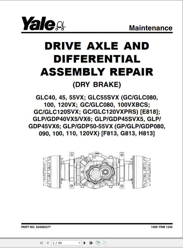 Yale Forklift H813 GLPGDP40VX5 to 55VX Europe Service Manual 02.2023