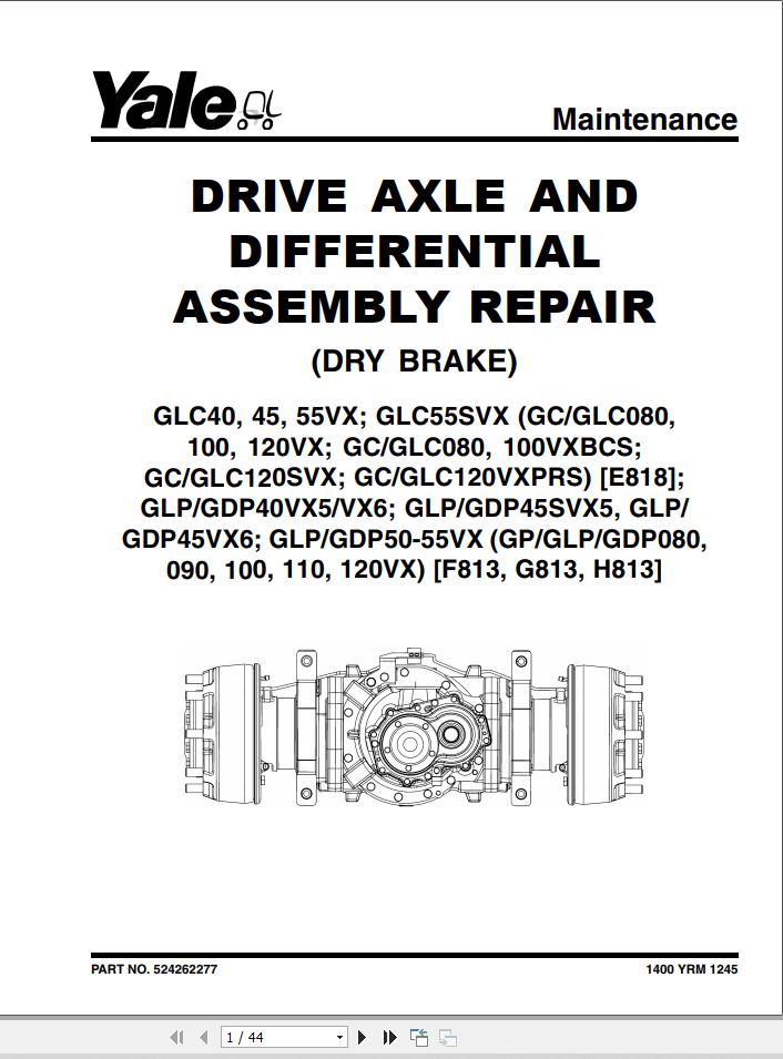 Yale Forklift H813 GLPGDP40VX5 to 55VX Europe Service Manual 02.2023