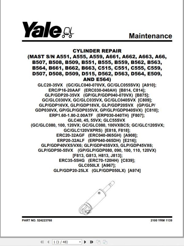 Yale Forklift H813 GPGLPGDP080 090 100 110 120VX Service Manual 02.2023