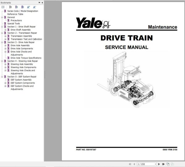 Yale Forklift H876 GDP80DC to GDP120DC Europe Service Manual 05.2023