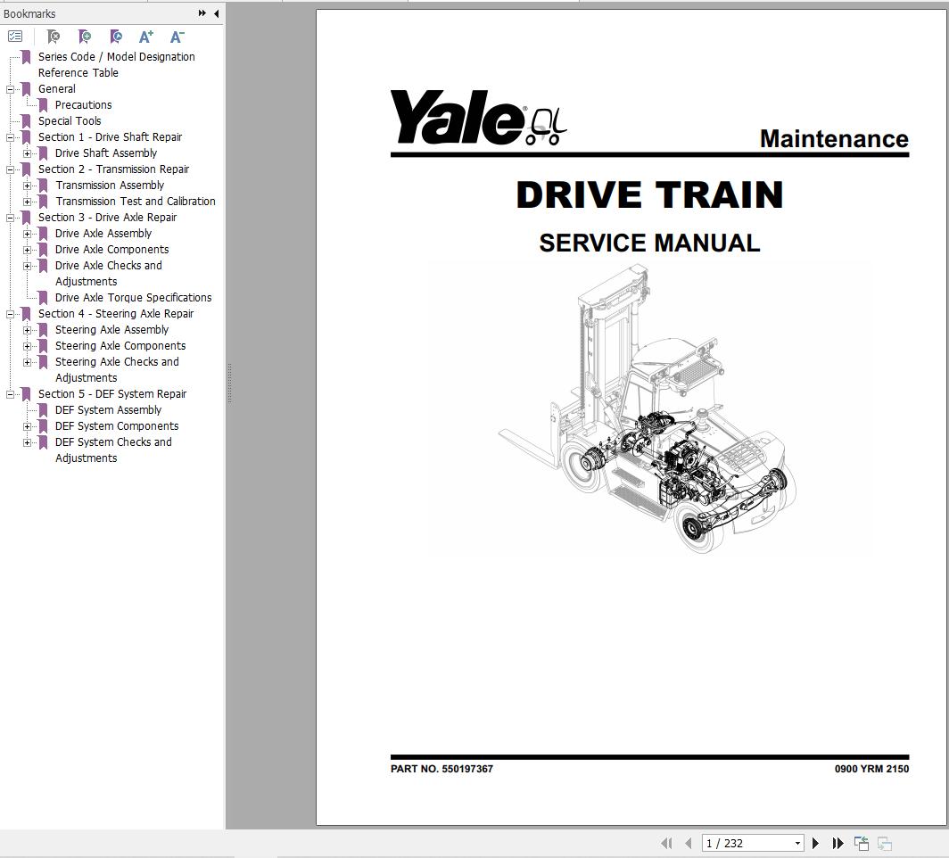 Yale Forklift H876 GDP80DC to GDP120DC Europe Service Manual 05.2023