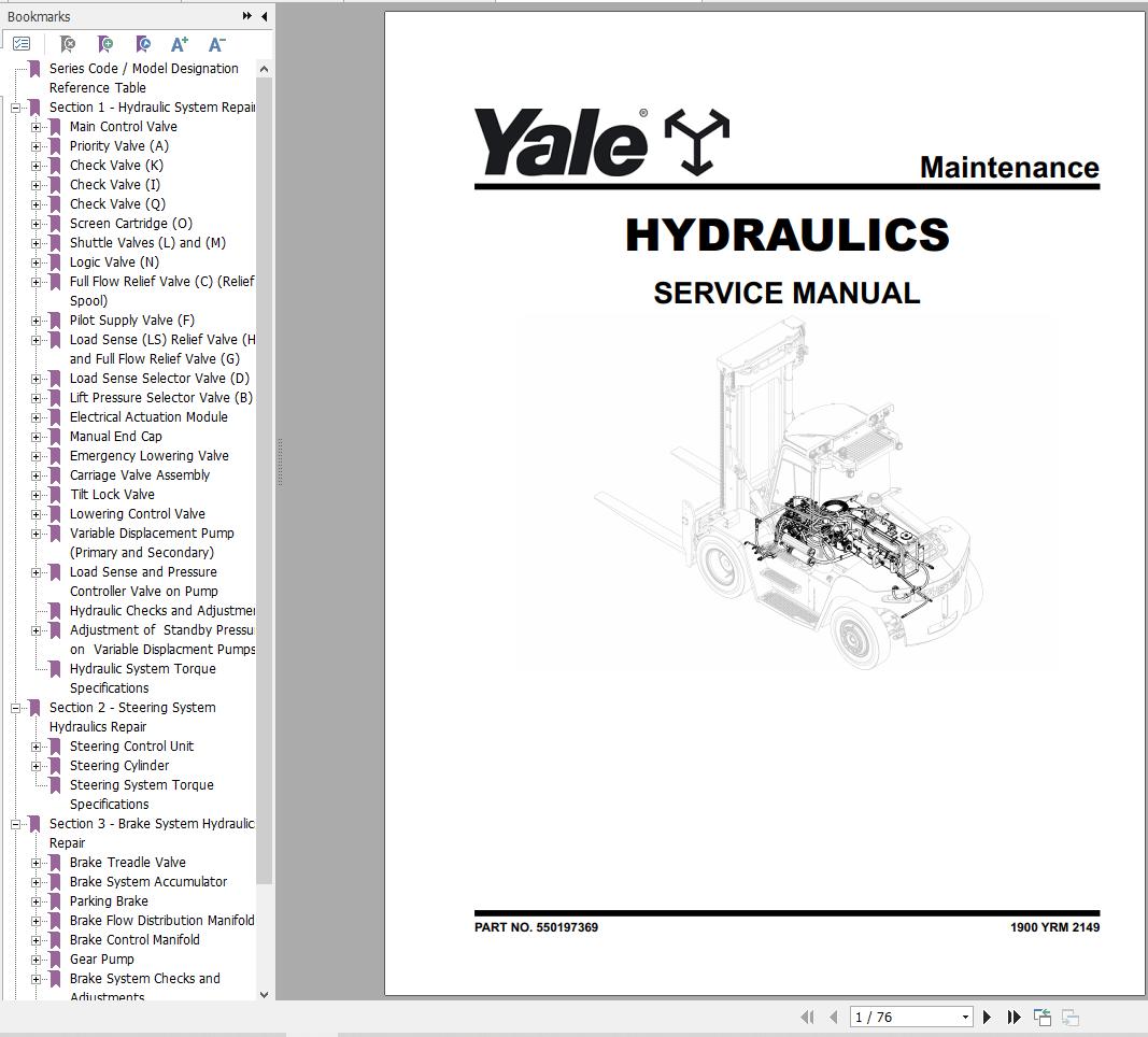 Yale Forklift H877 GDP130EC GDP140EC GDP160EC Europe Service Manual 05.2023