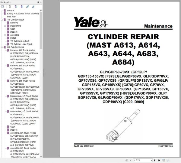 Yale Forklift H878 GP135VX to GP170SVX Service Manual 02.2023