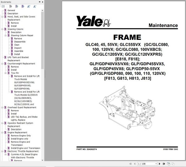 Yale Forklift J813 GLPGDP40VX5 ti 55VX Europe Service Manual 02.2023