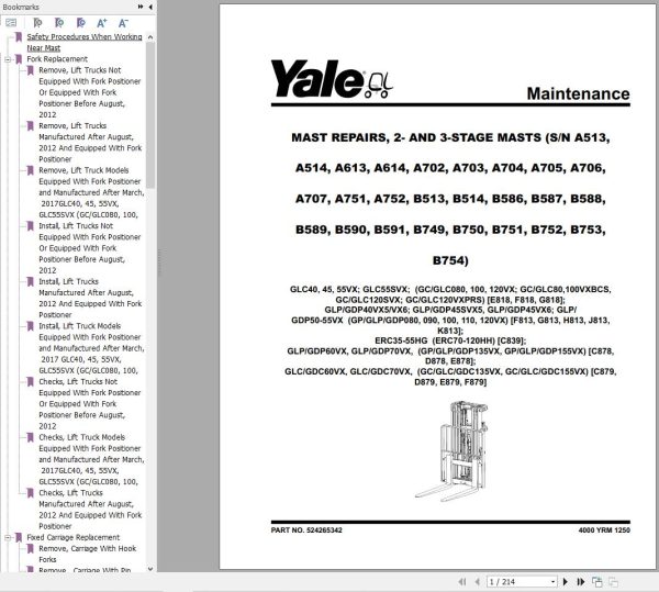 Yale Forklift J813 GP GLPGDP80VX to 120VX Service Manual 02.2023 2