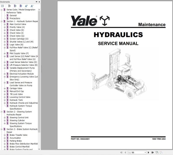 Yale Forklift J877 GDP130EF GDP140EF GDP160EF Service Manual 05.2023