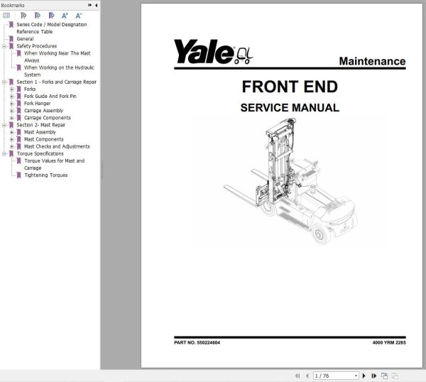 Yale Forklift J877 GDP300EF GDP330EF GDP360EF Service Manual 05.2023 1
