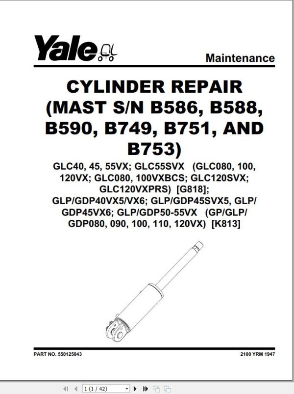 Yale Forklift K813 GLPGDP40VX to GLPGDP55VX Service Manual 02.2023