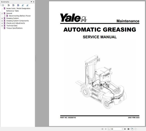 Yale Forklift K876 GDP160EFS12 to GDP80 120DF Europe Service Manual 09.2023