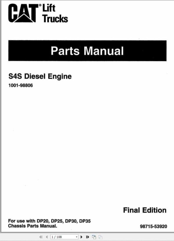CAT Engine S4S Parts Manual 98715 53920