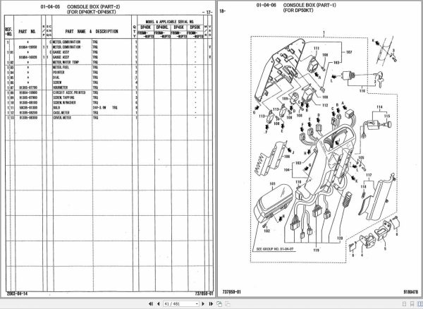 CAT Forklift DP40K to DP50K Parts Manual 98737 05010 1