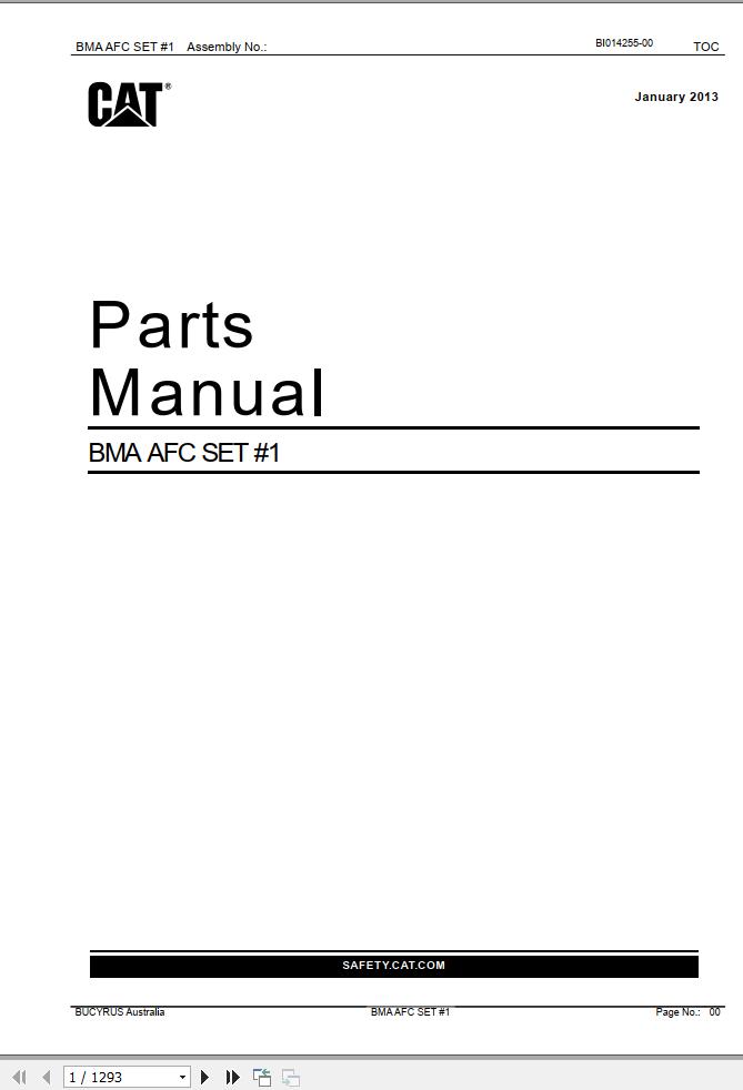 Caterpillar Armored Face Conveyor BMA AFC SET 1 Parts Manual BI014255