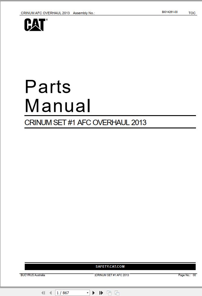 Caterpillar Armored Face Conveyor CRINUM SET 1 AFC Parts Manual BI014261