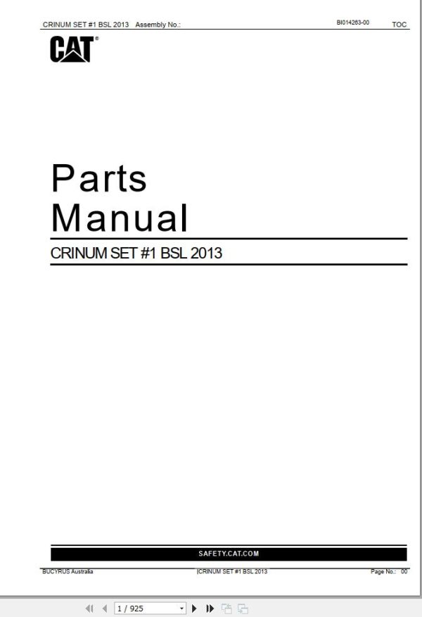 Caterpillar Beamed Stageloader CRINUM SET 1 BSL Parts Manual BI014263